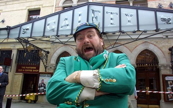 Brendan Grace as Bottler outside the Gaeity Theater, in Dublin.