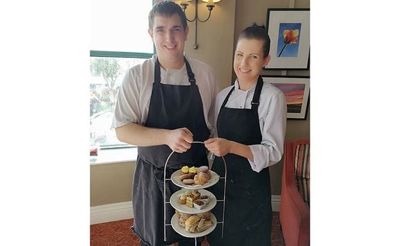 Head Chef Shane Deane and Pastry Chef Alicja Samulik with the Celtic Ross Afternoon Tea set up.