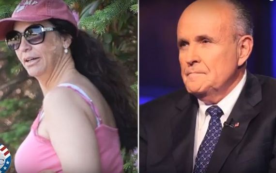 A screengrab taken from DNC top story's YouTube channel of Mrs Ryan and Giuliani.