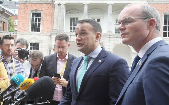 Taoiseach Leo Varadkar and Tanaiste Simon Coveney speaking to the press outside Dublin Castle.