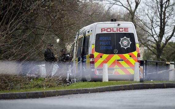 Police stationed outside the Greenvale Hotel, in Cookstown, County Tyrone.