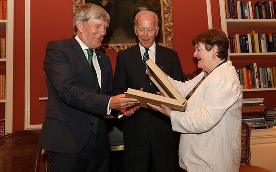 Joe Biden with Ambassador Dan Mulhall, Brigitte Schull from Cambridge University Press at the launch of the "Cambridge History of Ireland". (Via: Marty Katz)