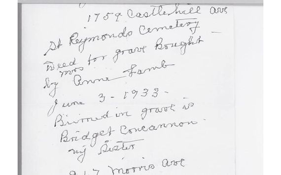 A note to Kathleen's father from his mother, Bessie Creggan.