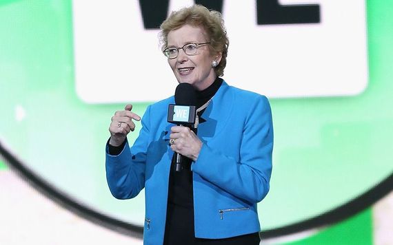 Mary Robinson speaking from stage at a recent conference.