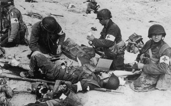 The wounded heroes on the beaches on D-Day.