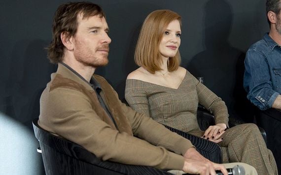 Michael Fassbender and Jessica Chastain promoting X:Men.