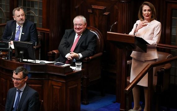 Speaker Nancy Pelosi speaking in Ireland's Dail (Parliament).