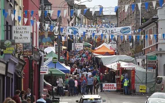 Crowds on a closed down Killorglin village during Puck Fair.