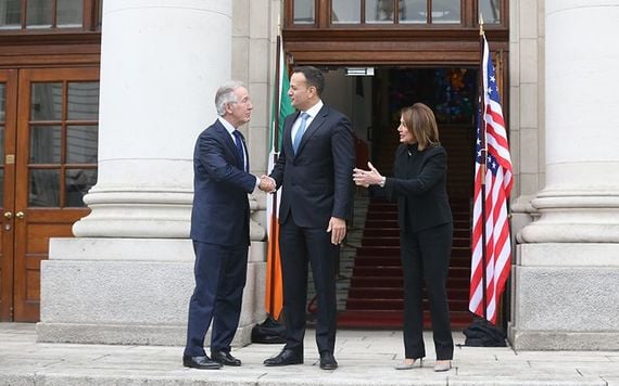 Congressman Richard Neal and US House Speaker Nancy Pelosi greeted by Ireland's leader Leo Varadkar at Dublin's Government buildings.