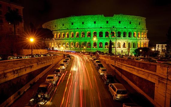 St. Patrick's Day Global Greening: The Colosseum, in Rome.