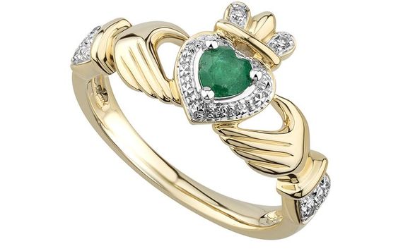 Weir & Sons: The perfect Irish Claddagh, including an emerald and diamonds.