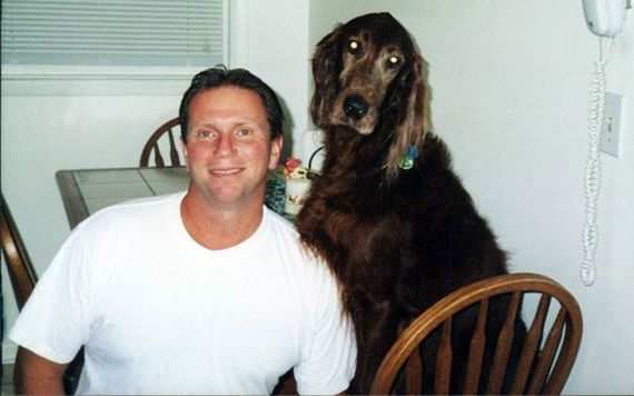 My husband Joe and my red setter.
