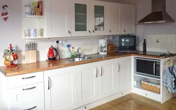 Faux-shaker, modern kitchen.