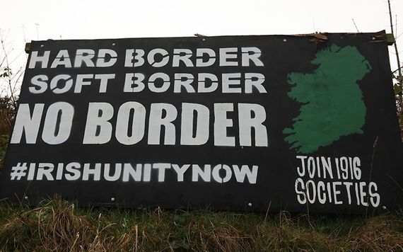 Posters protesting Brexit at the Irish border.