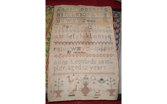 Sampler stitched by Great Grandmother Anne Leonard in the 1850s.