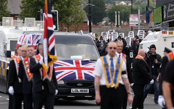 An Orange Order march. An Orange Order march.