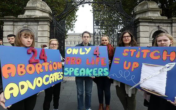 Pro-Life campaigners protest outside Ireland's government buildings that their views are under-represented.