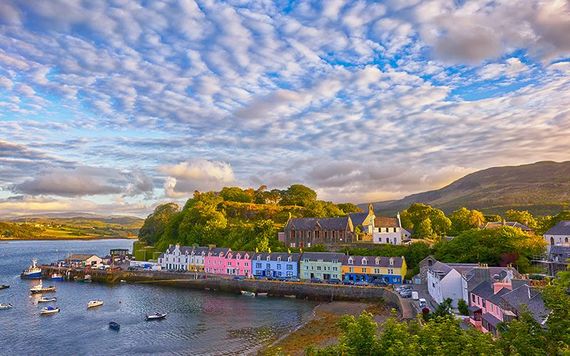 Portree, the largest town on Skye in the Inner Hebrides of Scotland.
