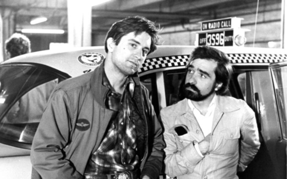 Robert De Niro and Martin Scorsese on set of Taxi Driver.