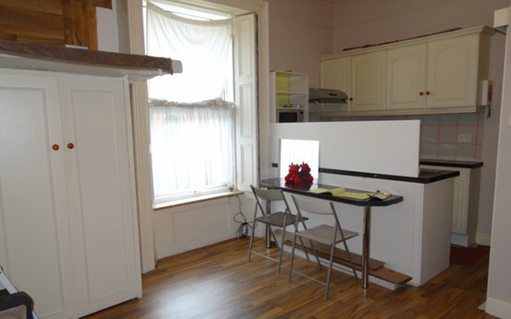 The corner of the bed, facing into the kitchenette. Photo: Daft.ie
