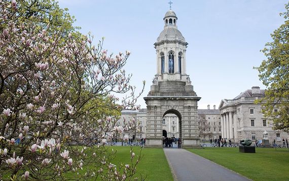 The stunning main square and campanile at Trinity College Dublin, in the city center.