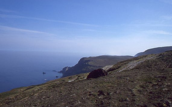 Turf stacked on a hillside, on the Inishowen Peninsula, in County Donegal.