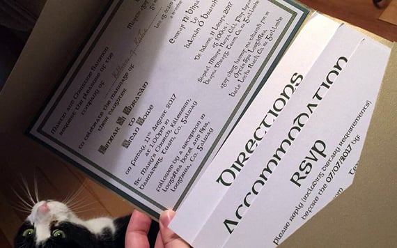 Wedding invitation in English and Irish.