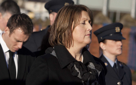 Detective Garda Adrian Donohoe's wife at his funeral.