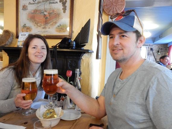 Cherril Young and Andy Novak enjoy their first night in Ireland at Moran’s Oyster Cottage near Clarinbridge on the advice of Theresa at Karaun House B&B.