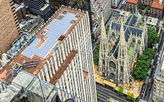 From the air! The church takes up one whole city block. The spires rise 330 feet above street level. It seats 2,400 people