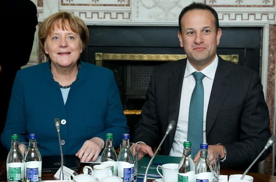 German Chancellor Angela Merkel and Ireland's leader Leo Varadkar.\