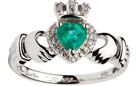 Ladies White Gold Claddagh Ring Set With Emerald And Diamond from ShanOre