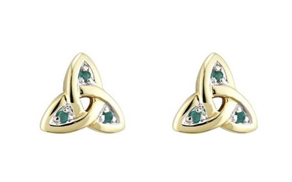 14K Emerald Trinity Knot Stud Earrings