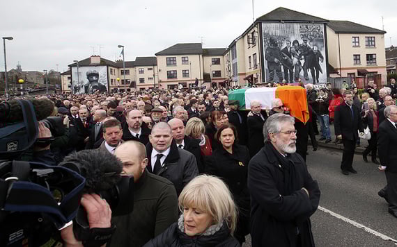 Gerry Adams and Mary Lou McDonald among thousands of mourners at the funeral of Martin McGuinness.