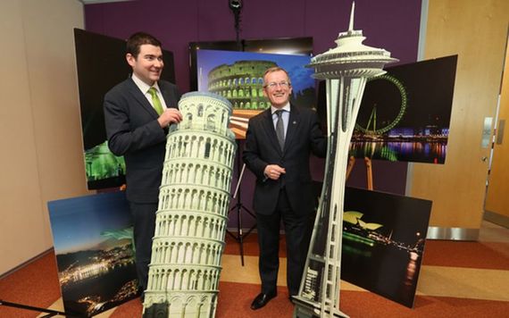 Minister of State for Tourism and Sport Brendan Griffin TD and Tourism and Ireland CEO Niall Gibbons pictured showing some of the world landmarks going green in the Global Greening 2018 initiative around St Patrick's Day. Image: RollingNews.ie