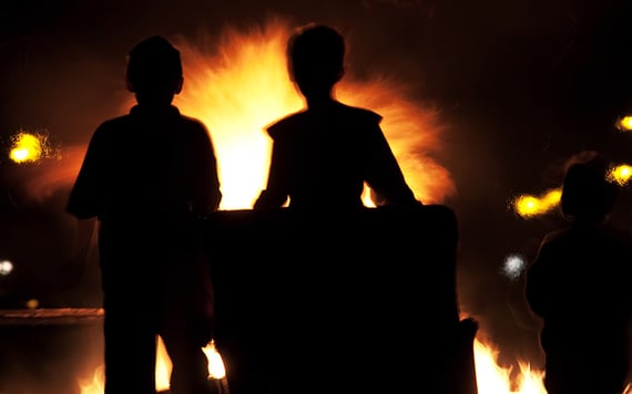 Celebrating the Celtic holiday of Samhain with a bonefire.