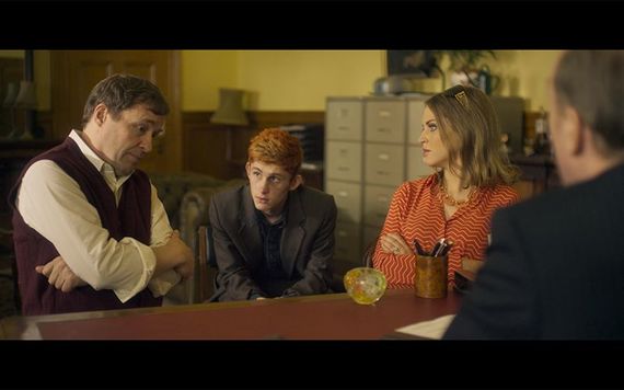 Irish favorites Ardal O'Hanlon (far left) and Amy Huberman (far right) in "Handsome Devil."