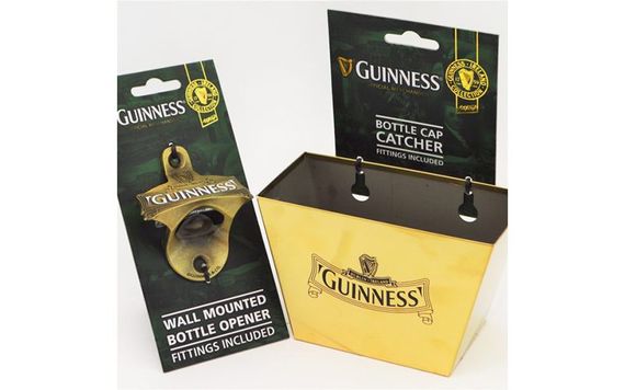 Guinness Ireland Gold Wall Mount Bottle Opener/Cap Catcher.