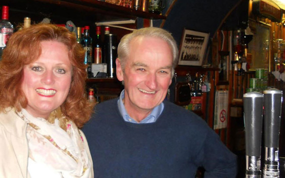 Me with my cousin, Tommy Creegan from Cloone, Ireland, in his pub last year.