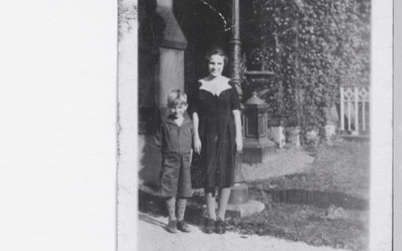 My father and his sister Catherine outside of Holy Angel's Orphange in New York.