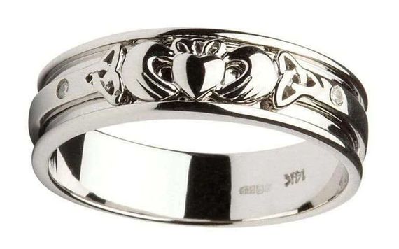Gents Gold Diamond Set Celtic and Claddagh Wedding Band from ShanOre