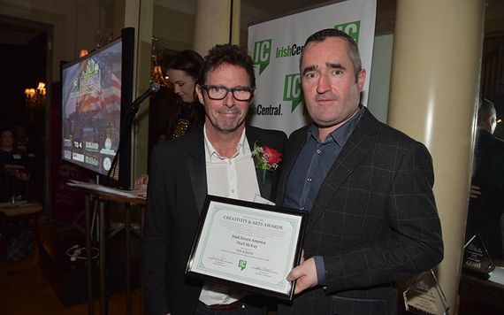 Honoree Niall McKay of Irish Screen America with Padraic O Raighne of category sponsor TG4. Photo: Nuala Purcell
