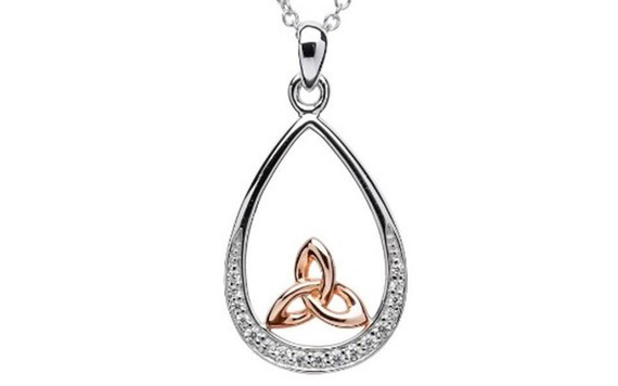 Silver Trinity Knot Stone Set Rose Gold Plated Necklace