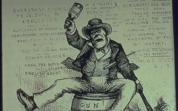 Anti-Irish political cartoon titled "The Usual Irish Way of Doing Things" by Thomas Nast (1840–1902), published in Harper's Weekly on September 2, 1871. Image: WikiCommons/Public Domain.