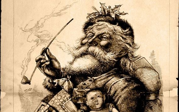 Thomas Nast's most famous drawing, "Merry Old Santa Claus", from the January 1, 1881 edition of Harper's Weekly. Image: WikiCommons/Public Domain.