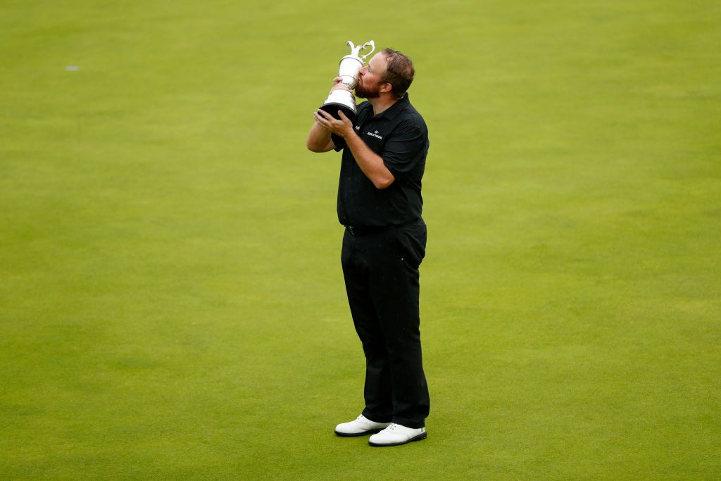 Open Champion Shane Lowry of Ireland celebrates with the Claret Jug on the 18th green during the final round of the 148th Open Championship held on the Dunluce Links at Royal Portrush Golf Club on July 21, 2019 in Portrush, United Kingdom. (Photo by Luke Walker/Getty Images)