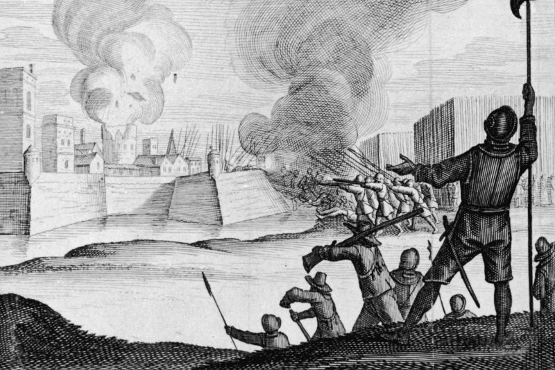 An artist's rendition of the storming of Drogheda (Getty Images)