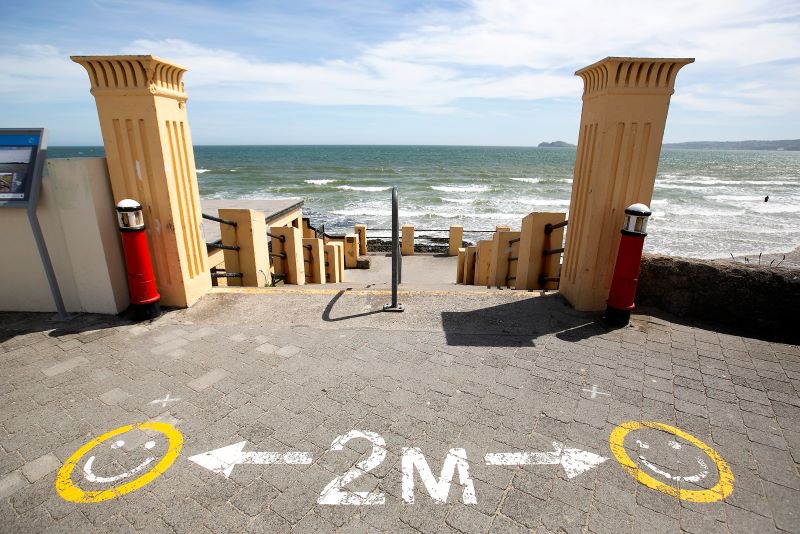 May 25, 2020: Social Distancing markings at Portmarnock Beach, Dublin