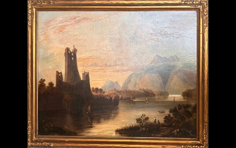 “Ross Castle, on the Lakes of Killarney” Sarah E. Hanley, oil on canvas, c. 1935